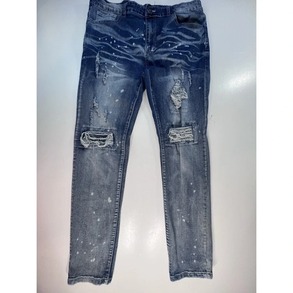Waimea Jeans Mens Size 36x40 Blue‎ Skinny Fit Washed Denim Distressed Spotted